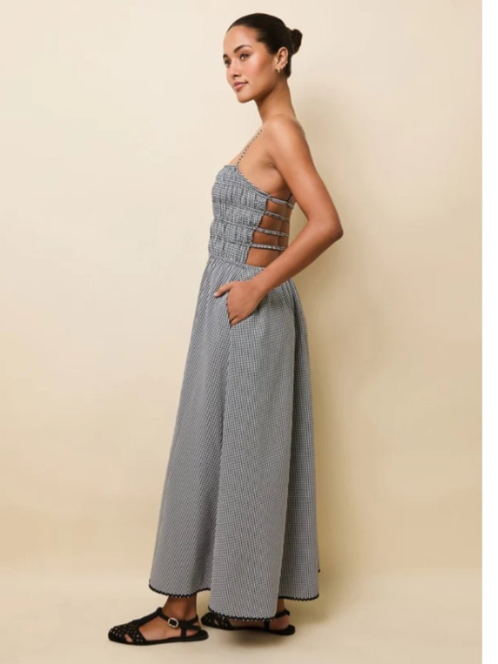 Solid & Striped, Delta Midi Dress Seersucker Noir Gingham, S